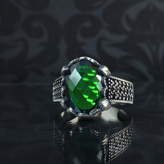 Green Emerald Stone 925 Sterling Silver Men Ring