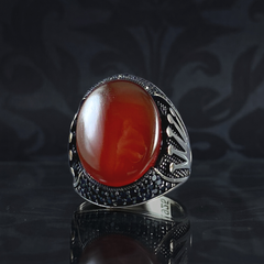 Gemstone 925 Sterling Silver Men Handmade Agate Stone Ring