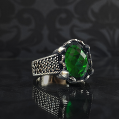 Green Emerald Stone 925 Sterling Silver Men Ring