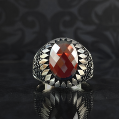 Classic Daily Men Handmade 925 Sterling Silver Red Ruby Stone Ring