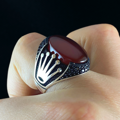 Gemstone 925 Sterling Silver Men Handmade Agate Stone Ring