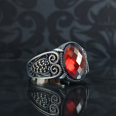 Men Handmade Red Ruby Stone 925 Sterling Silver Ring