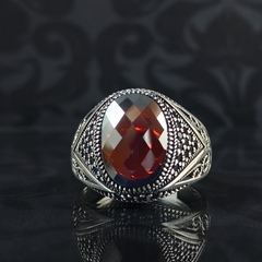 Red Ruby Stone 925 Solid Silver Turkish Classic Ring