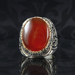 Red Agate Stone 925 Sterling Silver Men Handmade Ring