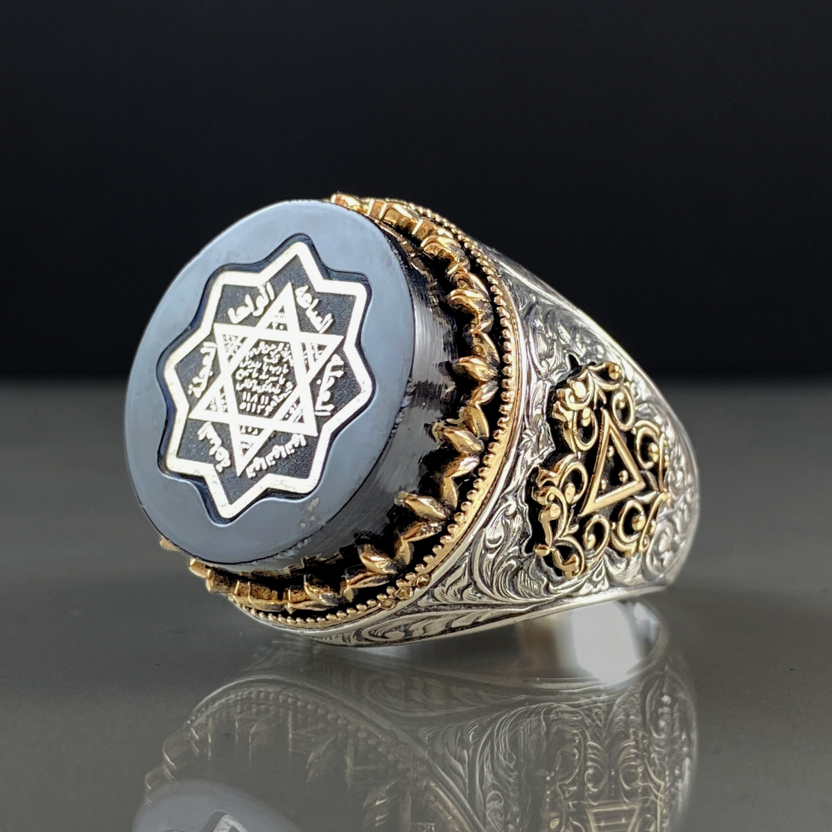 Black Seal Of Solomon Star Of David 925 Sterling Silver Men Ring