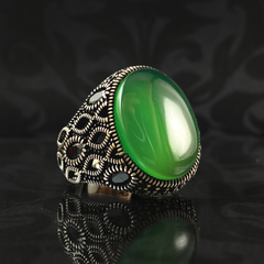 Green Agate Gemstone 925 Solid Silver Men Ring