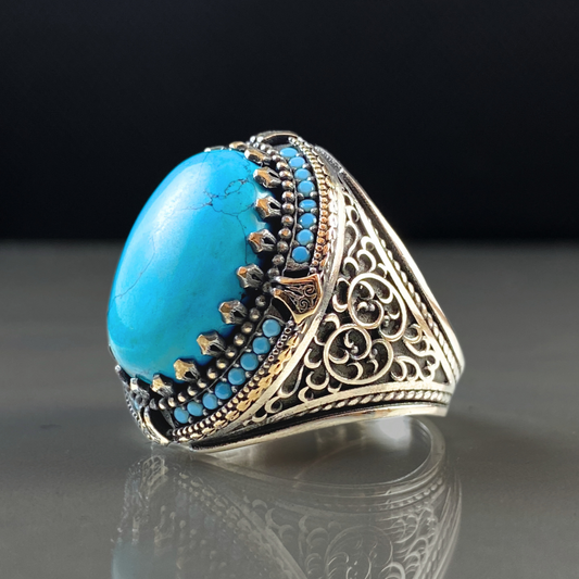 Oval Turquoise Stone 925 Silver Handmade Ring