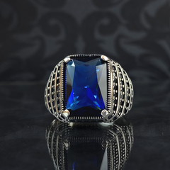 Sapphire Gemstone 925 Sterling Silver Men Ring