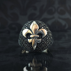 Fleur De Lis Black 925 Sterling Silver Design Ring