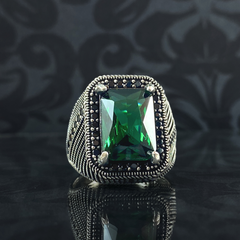 Large Emerald Stone 925 Sterling Silver Ring