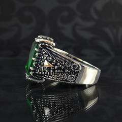 Green Emerald Stone Men Handmade 925 Sterling Silver Ring