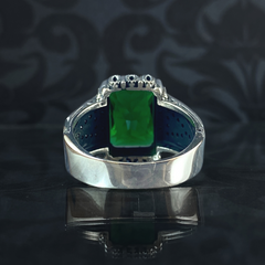 Green Emerald Stone Men Handmade 925 Sterling Silver Ring