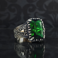 Green Emerald Stone Men Handmade 925 Sterling Silver Ring