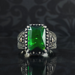 Green Emerald Stone Men Handmade 925 Sterling Silver Ring