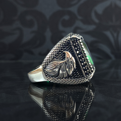 Eagle Emerald Stone 925 Sterling Silver Green Men Ring