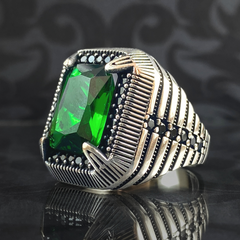 Men Handmade 925 Sterling Silver Green Emerald Stone Ring