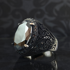 Turkish Men Handmade 925 Silver Black Onyx Stone Ring