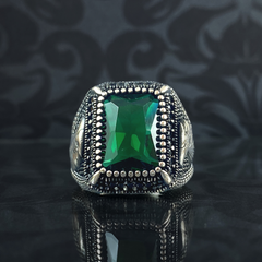 Eagle Emerald Stone 925 Sterling Silver Green Men Ring