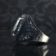 Turkish Men Handmade 925 Silver Black Onyx Stone Ring