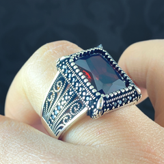 Red Ruby Stone 925 Sterling Silver Men Handmade Ring