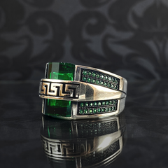 Emerald Gemstone 925 Sterling Silver Men Ring