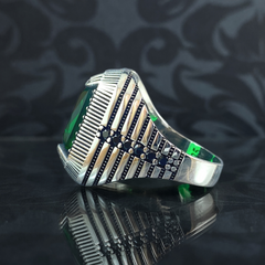 Men Handmade 925 Sterling Silver Green Emerald Stone Ring