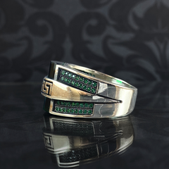 Emerald Gemstone 925 Sterling Silver Men Ring