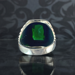 Men Handmade 925 Sterling Silver Green Emerald Stone Ring