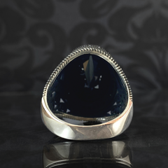 Turkish Men Handmade 925 Silver Black Onyx Stone Ring