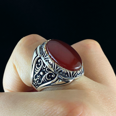 Red Agate Stone 925 Sterling Silver Men Handmade Ring