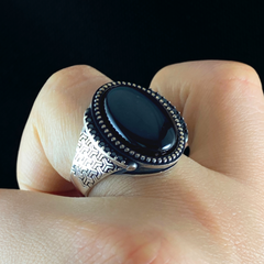 Black Onyx Stone 925 Solid Silver Men Turkish Ring