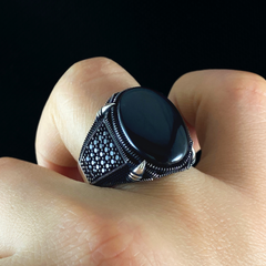 Men Handmade 925 Silver Black Onyx Stone Ring