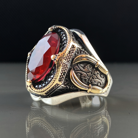 Red Ruby Stone 925 Sterling Silver Men Handmade Ring