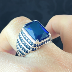 Sapphire Gemstone 925 Sterling Silver Men Ring