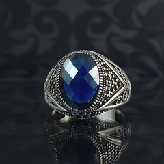 Sapphire Gemstone 925 Solid Silver Turkish Handmade Ring