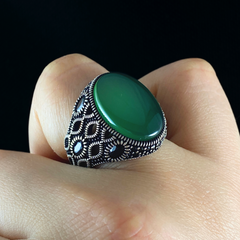 Green Agate Gemstone 925 Solid Silver Men Ring