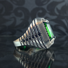 Men Handmade 925 Sterling Silver Green Emerald Stone Ring