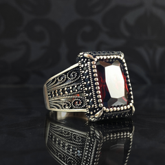 Red Ruby Stone 925 Sterling Silver Men Handmade Ring