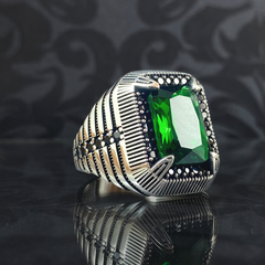 Men Handmade 925 Sterling Silver Green Emerald Stone Ring