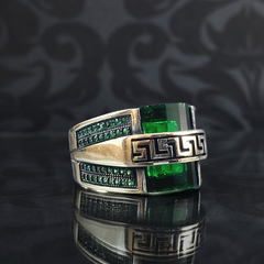 Emerald Gemstone 925 Sterling Silver Men Ring