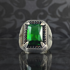 Men Handmade 925 Sterling Silver Green Emerald Stone Ring