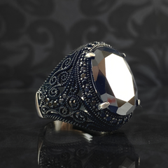 Turkish Men Handmade 925 Silver Black Onyx Stone Ring