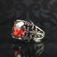 Red Ruby Gemstone 925 Sterling Silver Turkish Classic Men Ring