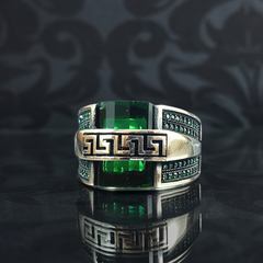 Emerald Gemstone 925 Sterling Silver Men Ring