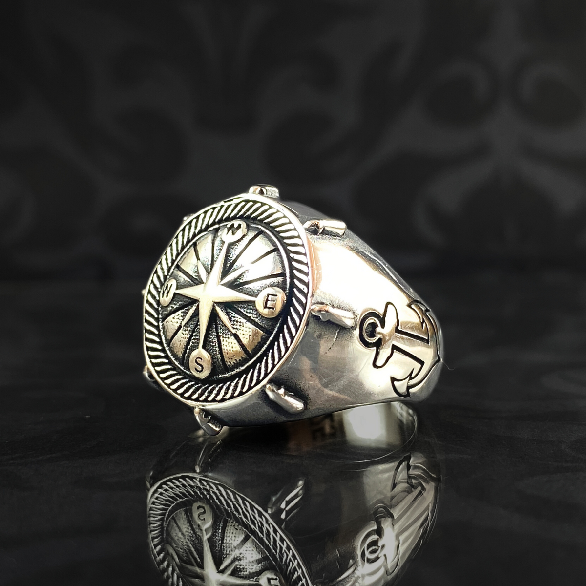 Compass 925 Sterling Silver Men Sailor Ring