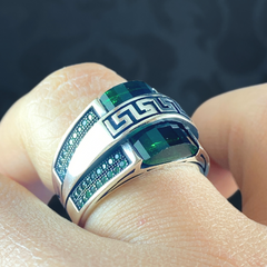 Emerald Gemstone 925 Sterling Silver Men Ring