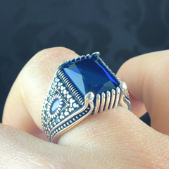 Sapphire Gemstone 925 Sterling Silver Men Ring