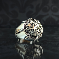 Compass 925 Sterling Silver Men Sailor Ring