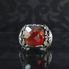 Red Ruby Gemstone 925 Sterling Silver Turkish Classic Men Ring