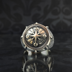 Compass 925 Sterling Silver Men Sailor Ring